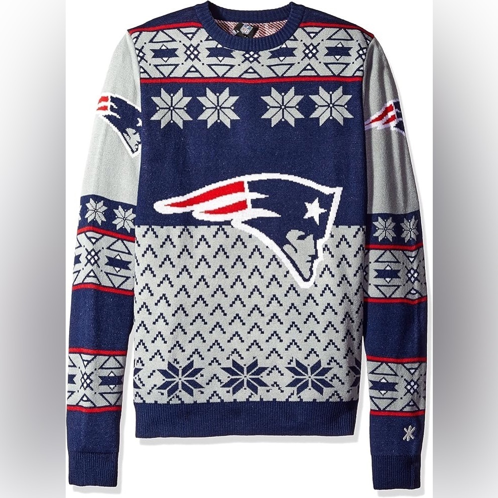 NFL NEW ENGLAND Patriots Grey & Blue Ugly Christmas Holiday Sweater Size: Medium